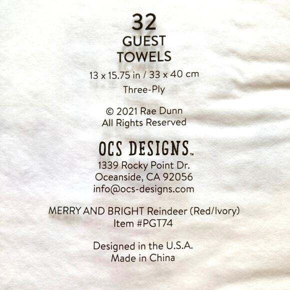 Rae Dunn 32 Guest Towels MERRY AND BRIGHT REINDEER (Red/Ivory) new - Picture 5 of 6